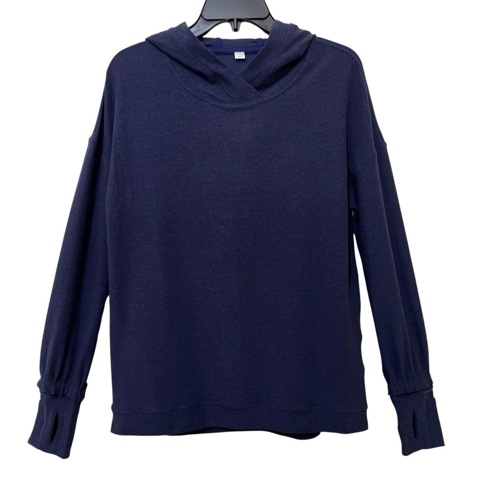 LULULEMON Heathered Hero Blue Extra Mile Pullover Hoodie Ruffle Cuff Running 6